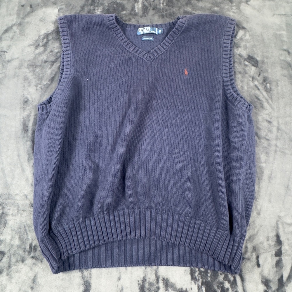 Polo Ralph Lauren Sweater Vest Mens 1X Big Blue Cotton V-Neck Pony Logo